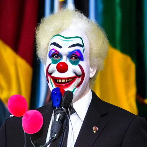 Image similar to president clown giving a speech