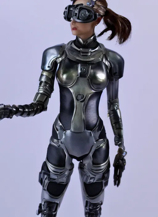 Image similar to 80mm resin detailed miniature of a beautiful lady, detailed high-tech armor, futuristic, cyber goggles, pods, belly skin, tights skin, Product Introduction Photos, 4K, Full body