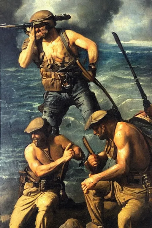 Image similar to Old master painting of navy SEALs