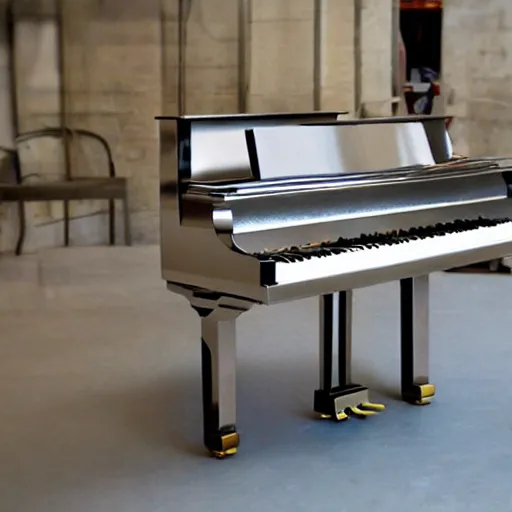 Image similar to grand piano made of stainless steel