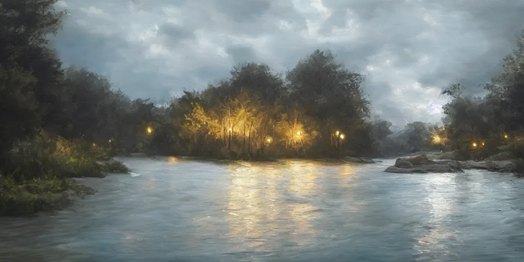 Prompt: a river, lighting, detailed oil painting, hyperrealistic, 8k