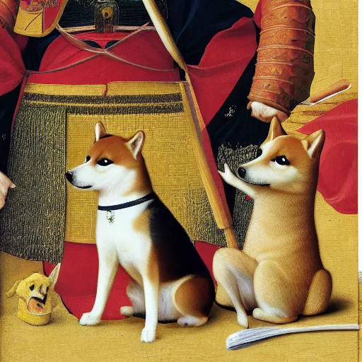 Image similar to a shiba inu knight renaissance painting