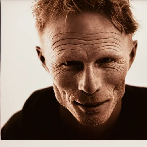 Image similar to Ruby engraving of Ed Harris, studio lighting, F 1.4 Kodak Portra