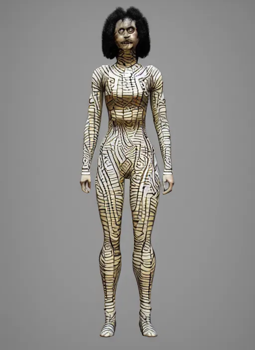 Image similar to : women with maze pattern skin dalle2 3d render unity unrealengine octane