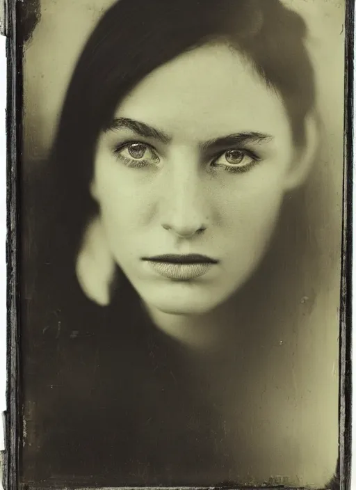 Prompt: portrait of a young women with beautiful eyes, photo realistic, elegant, award winning photograph, cinematic lighting, ambrotype wet plate collodion by richard avedon and shane balkowitsch