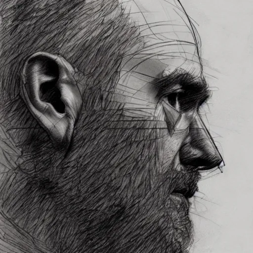 Prompt: a realistic yet scraggly portrait sketch of the side profile of a stern and sophisticated young michael stipe, trending on artstation, intricate details, in the style of frank auerbach, in the style of sergio aragones, in the style of martin ansin, in the style of david aja, in the style of mattias adolfsson