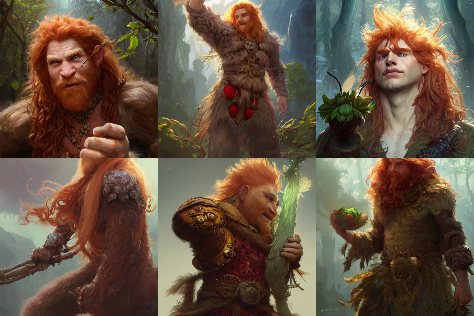 Prompt: a troll man druid with strawberry blonde hair and huge hands, D&D, fantasy, intricate, cinematic lighting, highly detailed, digital painting, artstation, concept art, smooth, sharp focus, illustration, art by Artgerm and Greg Rutkowski and Alphonse Mucha