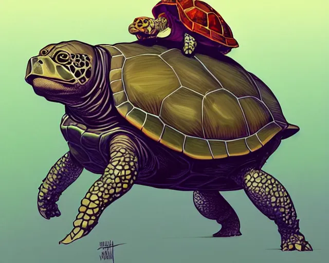 Prompt: cell shaded cartoon of a realistic turtle with a bulldog's head, concept art by josan gonzales and wlop, by james jean, victo ngai, david rubin, mike mignola, deviantart, art by artgem