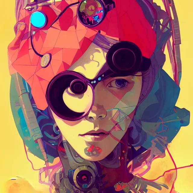 Prompt: a beautiful painting of a cyberpunk blindfolded girl by sachin teng and pascal blanche! and alphonse mucha and josan gonzalez!. in style of conceptual art. colorful comic, film noirs, brush stroke, vibrating colors, hyper detailed. octane render. trending on artstation