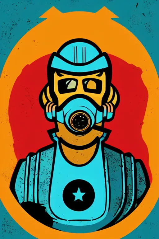 Image similar to fallout 7 6 retro futurist illustration art by butcher billy, sticker, colorful, illustration, highly detailed, simple, smooth and clean vector curves, no jagged lines, vector art, smooth andy warhol style