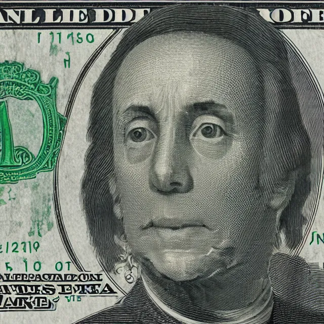 Prompt: one dollar bill face drunk, photograph