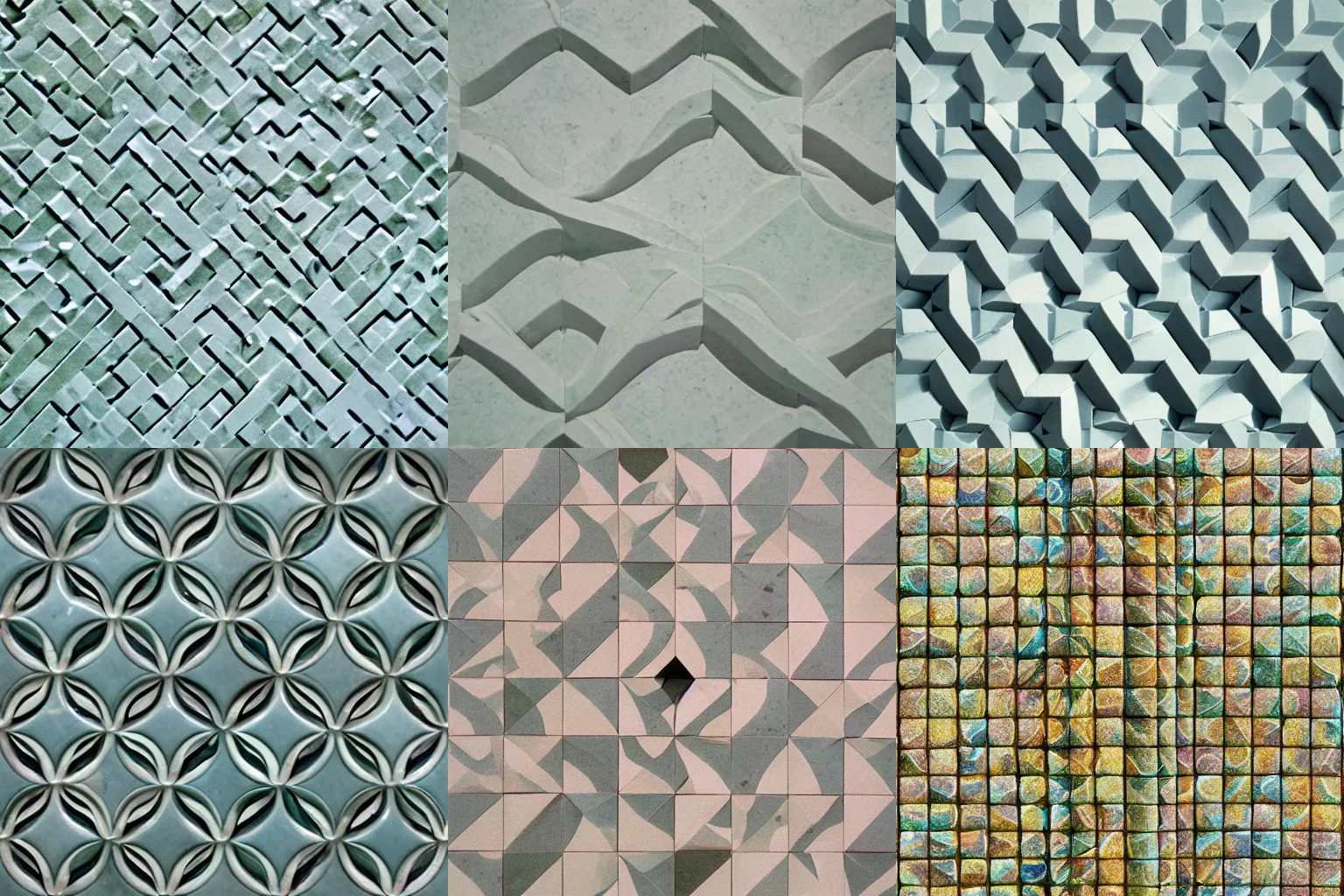 Prompt: macro photo of the bathroom's wall tiling, made of pastel marble, Archimedean tessellation, by M. C. Escher, 35mm