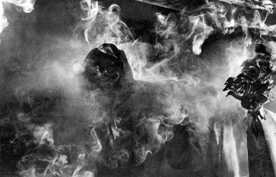 Prompt: smoke man, 70’s horror movie still