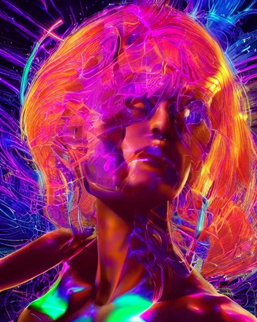 Image similar to a powerful energy psychedelic matrix woman, by alexander fedosav, hyper detailed digital matte painting, concept art, hyperrealism, 1 6 k resolution, cinema 4 d, 8 k resolution, trending on artstation, behance hd, a masterpiece, by stephan martiniere, particles, cel - shaded, power bright neon energy, by david a. hardy,