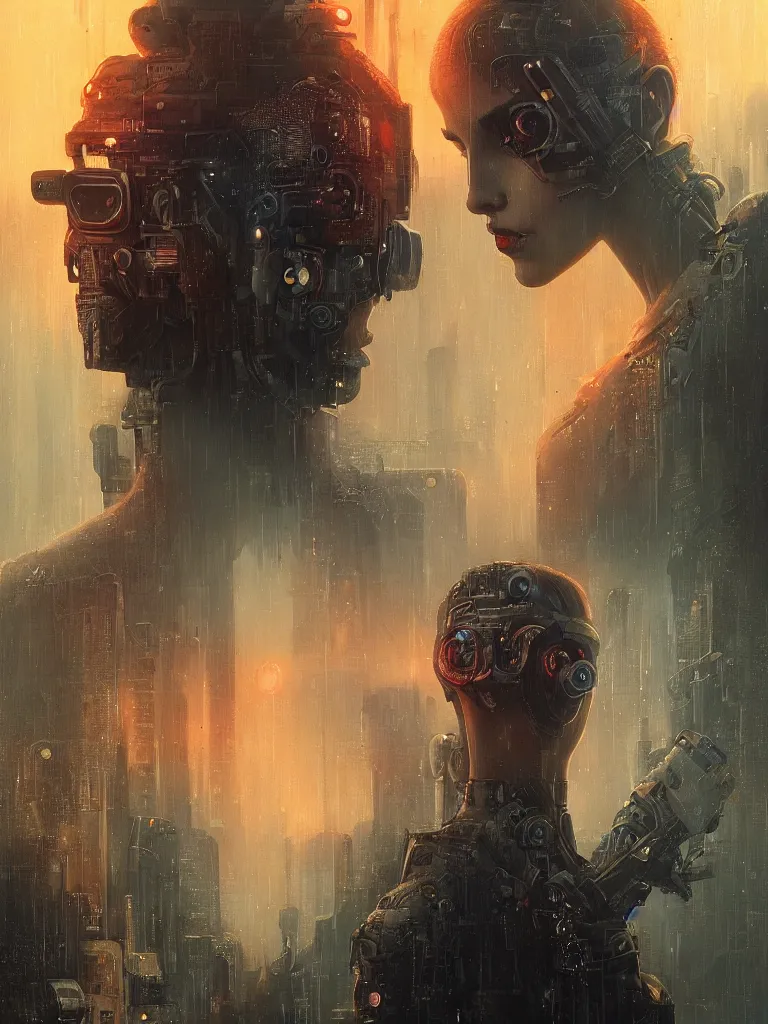 Prompt: a hyperrealistic cyberpunkpunk portrait of a gorgeous woman in the movie Bladerunner 2046, with dead trees and orange pollution, award-winning, masterpiece, in the style of Tom Bagshaw, Cedric Peyravernay, Peter Mohrbacher