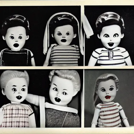 Image similar to 1 9 5 0 s, evil children toys, coming to life, doll phobia, horror, jump scare, polaroid,