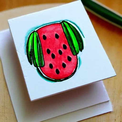 Prompt: a cute watermelon stamp