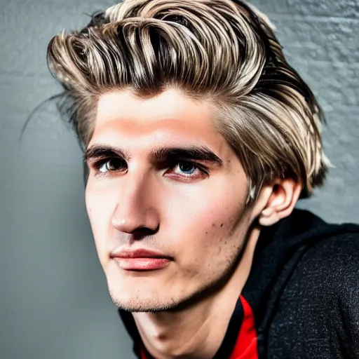 Image similar to really handsome gigachad xqc, portrait photograph : : realistic : : 1 dslr : : 1 - - quality 2