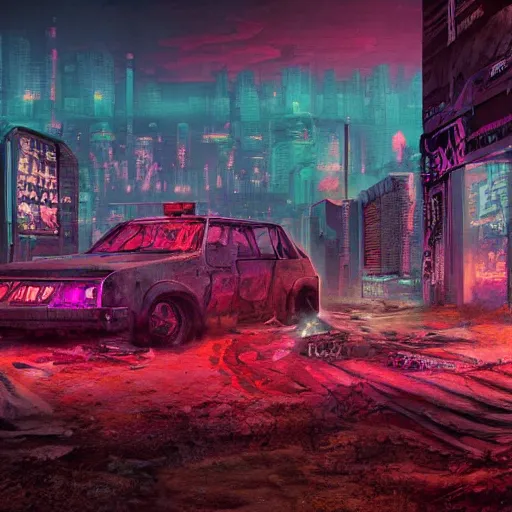 Prompt: ancient neon ruins in the tundra, cyberpunk, retrowave art -6