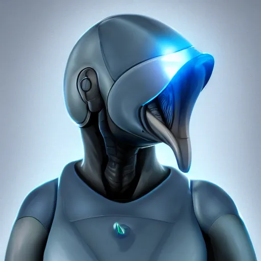 Prompt: cybernetic bottlenose dolphin bust profile picture, male anthropomorphic android design inspired by dolphins, bulbous dolphin beak, commission on FurAffinity, unreal engine