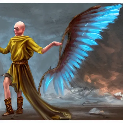 Prompt: winged monk, chaos, unarmed combat, art station, fantasy art, concept painting