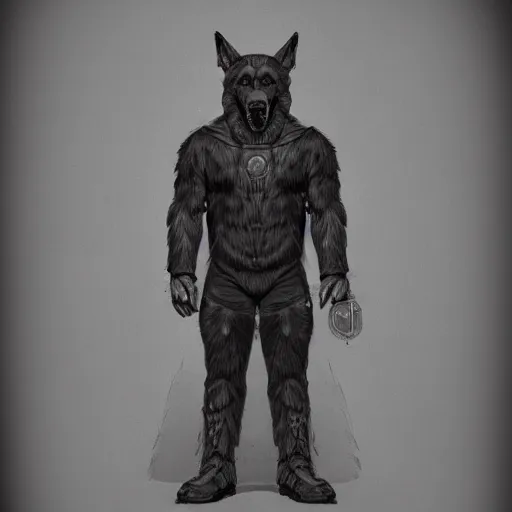 Image similar to full body a humanoid german shepherd beast - man, wearing suit, highly detailed portrait, digital painting, artstation, concept art, smooth, sharp foccus ilustration, artstation