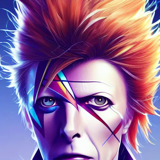 Image similar to An anime portrait of David Bowie, by Stanley Artgerm Lau, WLOP, Rossdraws, James Jean, Andrei Riabovitchev, Marc Simonetti, and Sakimichan, tranding on artstation