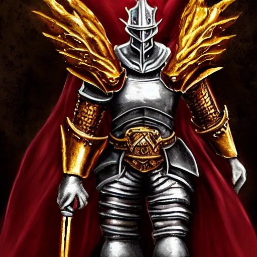 Prompt: portrait the great muscular knight dark souls in golden red armor made of polished dragon bones looks relaxed, quantum physics, victorian era