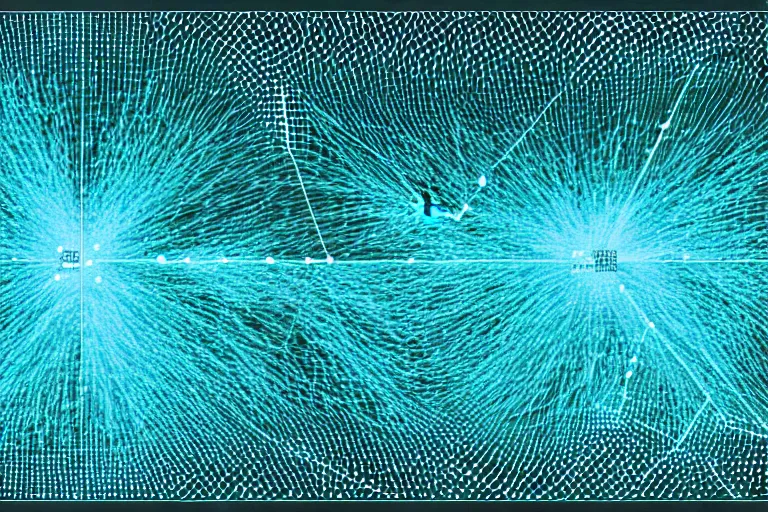 Prompt: closeup view of fjords made out of multiple overlays of simple clean scientific data visualized on top of each other, dots connected by straight lines, tall bar charts, plexus, thick squares and large arrows, waveforms on top of square charts, gaps and pauses, space molecules, radio signals, negative space