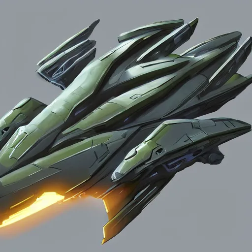 Prompt: detailed concept art of a star ship in the style of halo