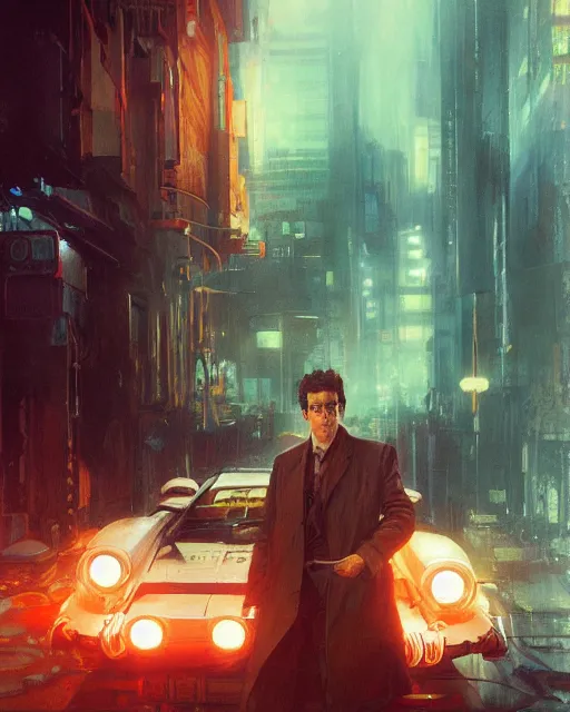 Image similar to egon spengler, hyperrealistic portrait, bladerunner street, art of elysium by jeremy mann and alphonse mucha, fantasy art, photo realistic, dynamic lighting, artstation, poster, volumetric lighting, very detailed face, 4 k, award winning