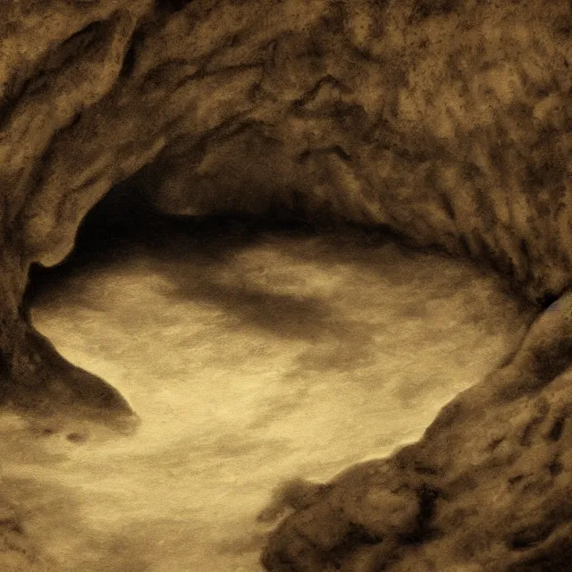 Prompt: photorealistic sepia painting of the mouth of a sea cave on the jamaican shoreline, dark, brooding, atmospheric, lovecraft