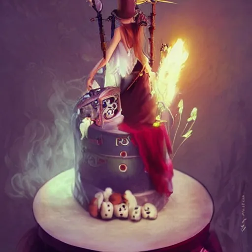 Image similar to johnny depp wearing a cake, warm fantasy, wenjun lin, studio ghibli, artgerm