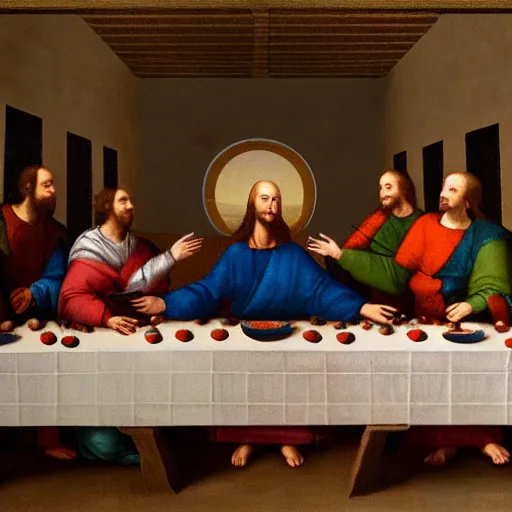 Image similar to jeff bezos at the last supper by da vinci