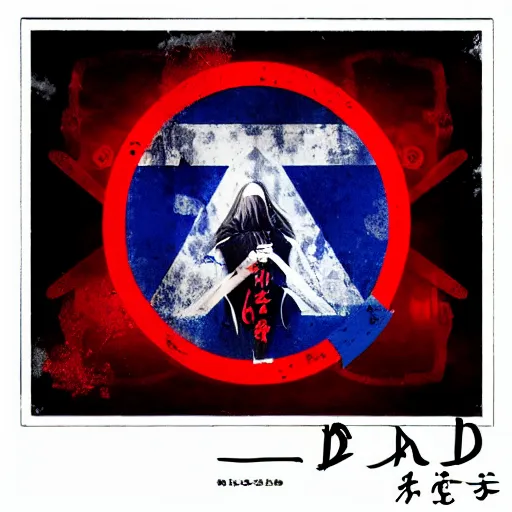 Image similar to random japanese words in the red and blue color as scarlxrd album cover