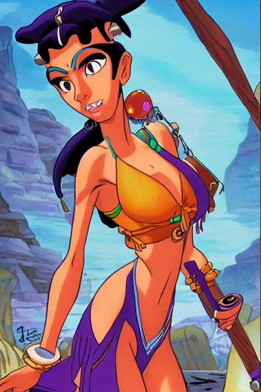 Prompt: chel from the emperor's new groove, art by masamune shirow