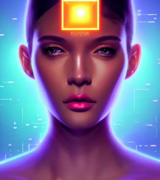 Image similar to symmetry!! russian prince of technology, solid cube of light, hard edges, product render retro - futuristic poster scifi, lasers and neon circuits, brown skin beautiful russian princess, intricate, elegant, highly detailed, digital painting, artstation, concept art, smooth, sharp focus, illustration, dreamlike, art by artgerm