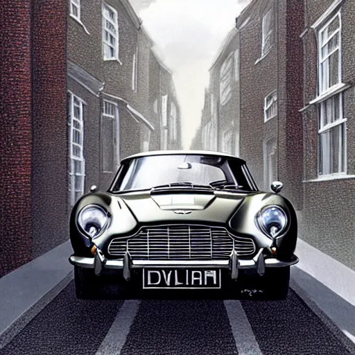 Prompt: a pencil sketch of anaston martin db 5, in a rich london mews residential street, medium range, studio ghibli, ( pixar ) and disney animation, sharp, very detailed, bloom, high resolution, anime key art by greg rutkowski