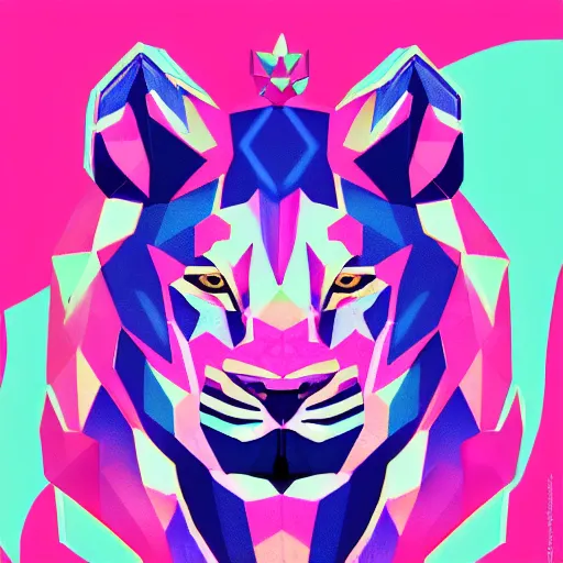 Image similar to aesthetic albino liger fursona portrait, commission of a anthropomorphic lion on fire, fursona wearing vaporwave stylish clothes, winter armosphere, pastel simple art, low poly