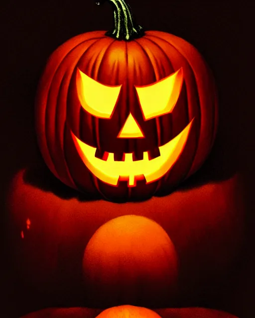 Image similar to creepy pumpkin, halloween theme, evil, horror aesthetic, cinematic, dramatic, super detailed and intricate, by koson ohara, by darwyn cooke, by greg rutkowski, by satoshi kon