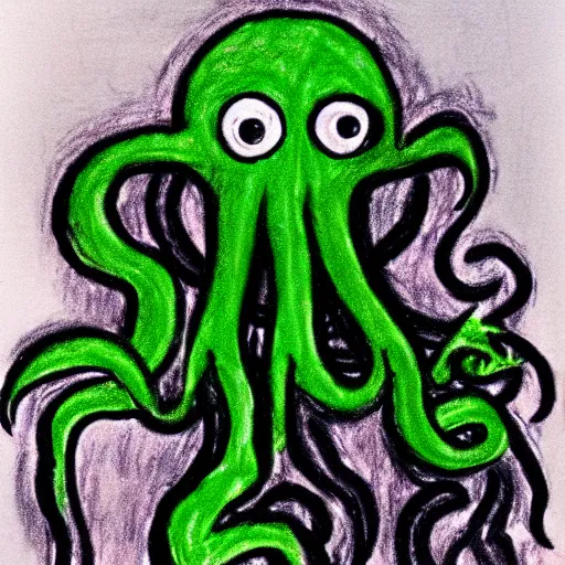 Image similar to crayon drawing of cthulhu drawn by a toddler