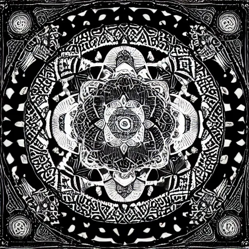 Image similar to white ape, black horse, mandala