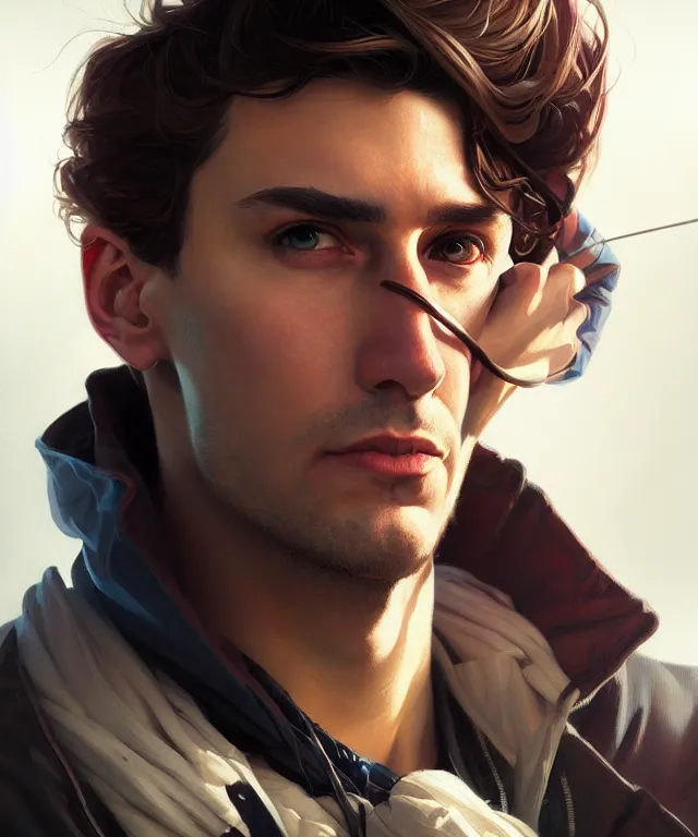 Image similar to Hacker man ski-fi portrait, highly detailed, digital painting, artstation, concept art, smooth, sharp focus, illustration, art by artgerm and greg rutkowski and alphonse mucha