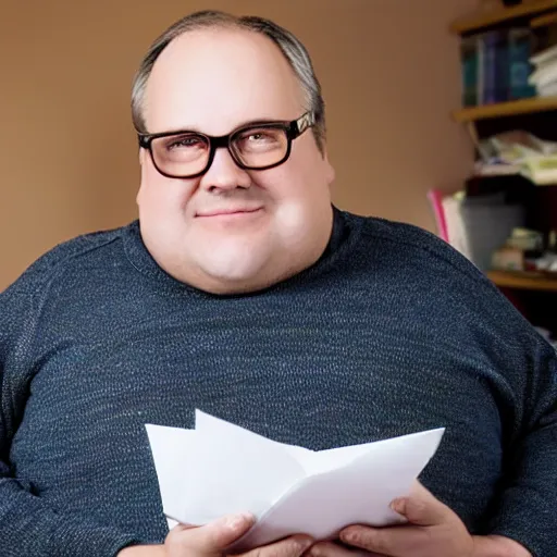 Image similar to portrait photo of old, fat spiderman doing taxes