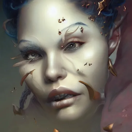 Prompt: blindfolded woman with a finger on her lips shushing, by peter mohrbacher, artgerm, karol bak, loish, ayami kojima, james stokoe, highly detailed, ultra detailed, ultra realistic, trending on artstation