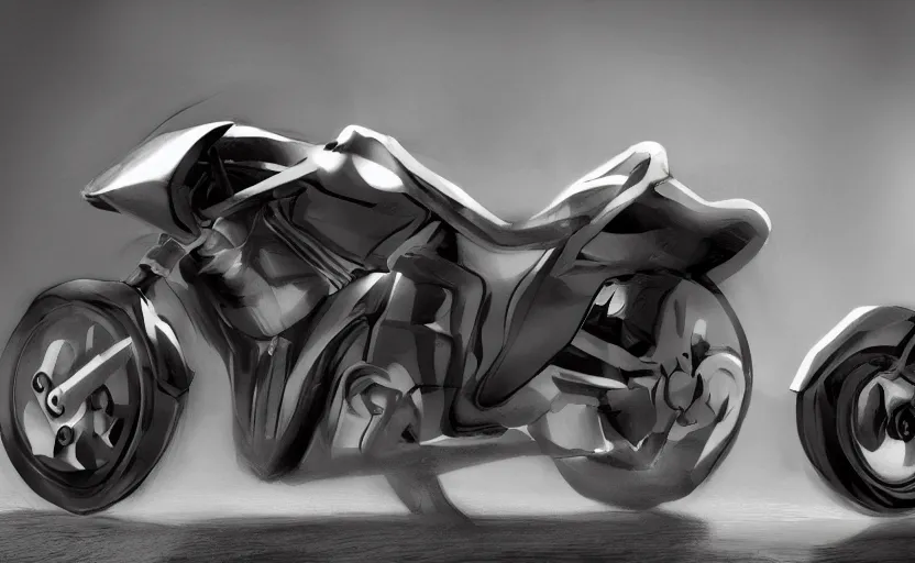 Image similar to concept art of nvidia motocycle, realistic, shiny, bloom, charcoal black background,