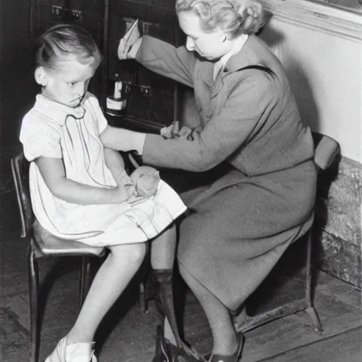 Prompt: “ child in 1 9 5 0 nurse consulting in west germany ”