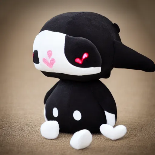 Image similar to cute fumo chibi plush steel imp, black and white with little hearts, soft shadow, vray