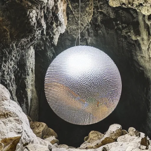Image similar to disco ball illuminating a rocky cave