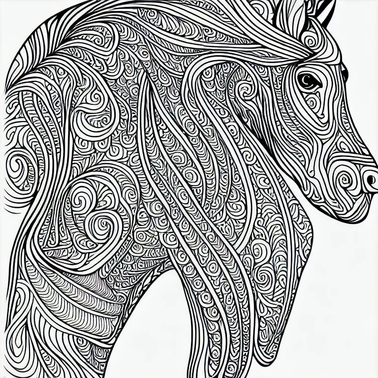 Image similar to beautiful horse, ornamental, fractal, line art, vector, outline, simplified, colouring page